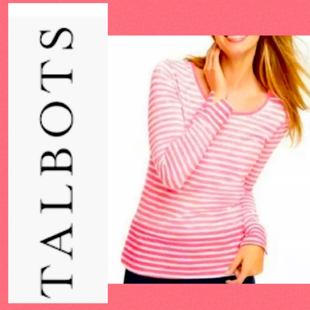 T by Talbots Bright Pink Striped Pullover
